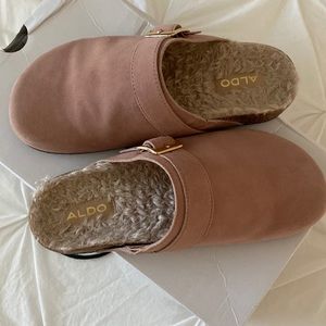 Buckle Cork Mules-Bone Leather suede